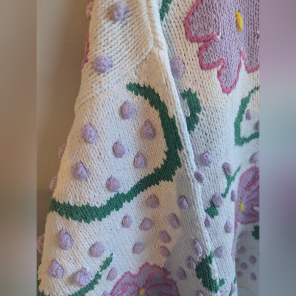 Vintage Saks Fifth Avenue Novelty Cropped Cotton Floral Sweater - Picture 3 of 4